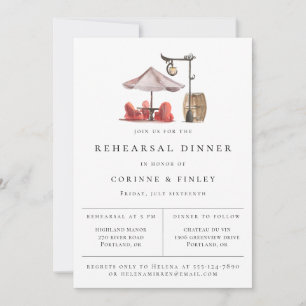 Rustic Watercolor Outdoor Venue Rehearsal Dinner Announcement