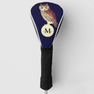 Rustic Watercolor Owl Monogram Name Navy Blue Golf Head Cover