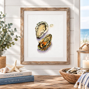Rustic Watercolor Oyster shells Painting Wall art