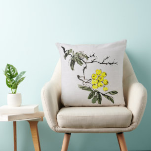 Rustic Watercolor Painting Botanical Fruit Tree Cushion
