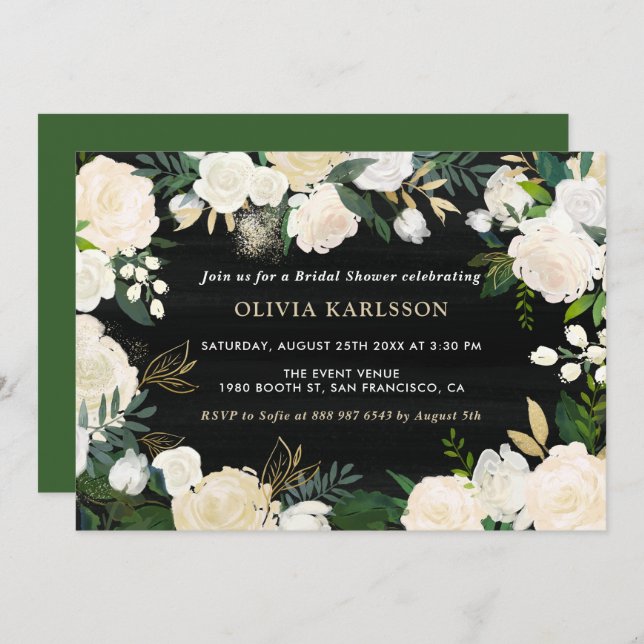 Rustic Watercolor Pale Peonies Bridal Shower Invitation (Front/Back)