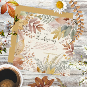 Rustic Watercolor Pastel Floral Thanksgiving  Holiday Card