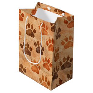 Rustic Watercolor Paw Print Pattern (1) Medium Gift Bag