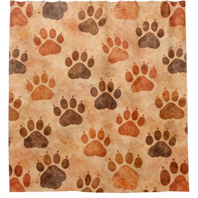 Rustic Watercolor Paw Print Pattern (1) Shower Curtain (Front)