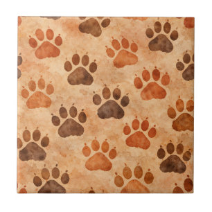 Rustic Watercolor Paw Print Pattern (1) Tile