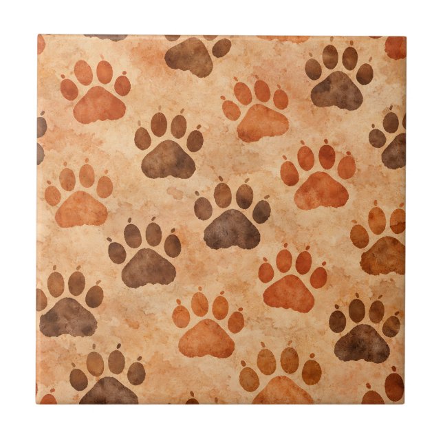 Rustic Watercolor Paw Print Pattern (1) Tile (Front)