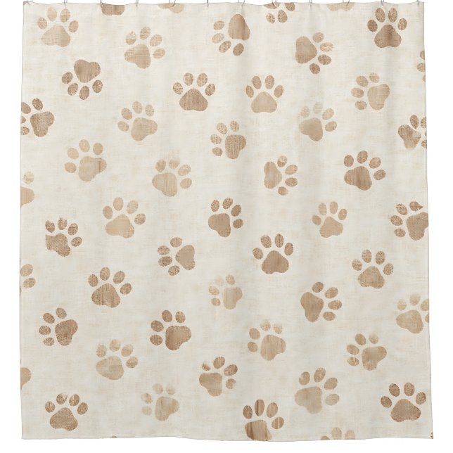 Rustic Watercolor Paw Print Pattern (2) Shower Curtain (Front)