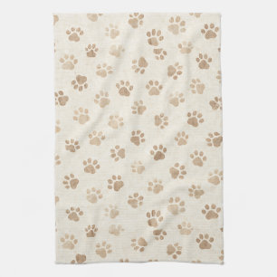 Rustic Watercolor Paw Print Pattern (2) Tea Towel