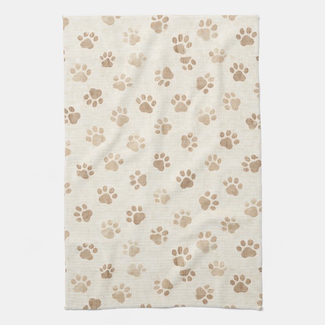 Rustic Watercolor Paw Print Pattern (2) Tea Towel (Vertical)