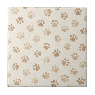 Rustic Watercolor Paw Print Pattern (2) Tile