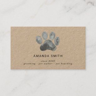 Rustic watercolor paw symbol kraft business card