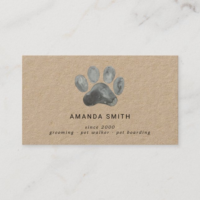 Rustic watercolor paw symbol kraft business card (Front)