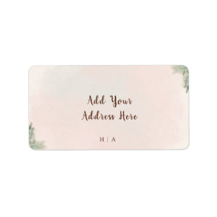 Rustic Watercolor Peach and Green Minimal Address Label