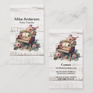 Rustic Watercolor Piano Teacher Business Card