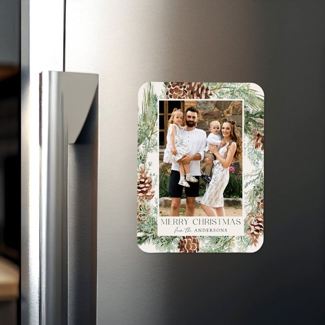 Rustic Watercolor Pine Cone Wreath Photo Magnet (Creator Uploaded)