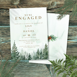 Rustic Watercolor Pine Forest Engagement Party Invitation