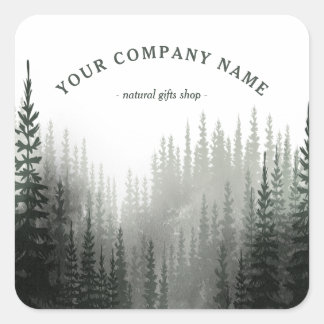 Rustic Watercolor Pine Forest Logo Custom Square Sticker