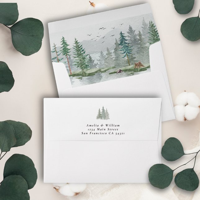 Rustic Watercolor Pine Forest Mountain  Envelope (Creator Uploaded)