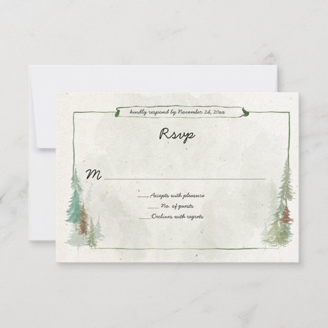 Rustic Watercolor Pine Forest  RSVP (Front)