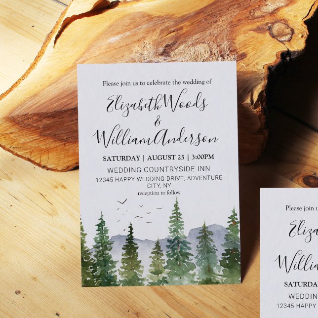 Rustic Watercolor Pine Forest Wedding Invitation (Creator Uploaded)