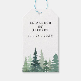 Rustic Watercolor Pine Forest Winter Wedding Gift Tags