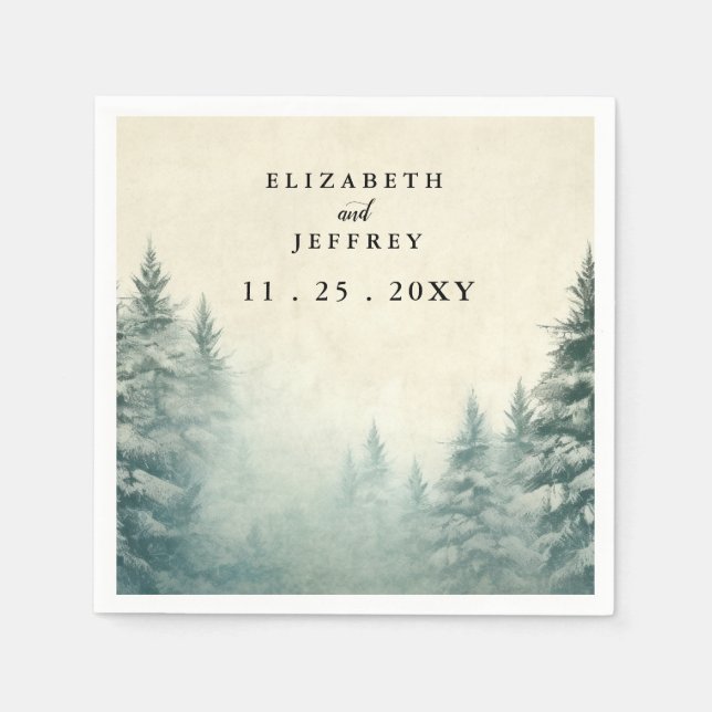Rustic Watercolor Pine Forest Winter Wedding  Napkin (Front)