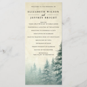 Rustic Watercolor Pine Forest Winter Wedding Programme