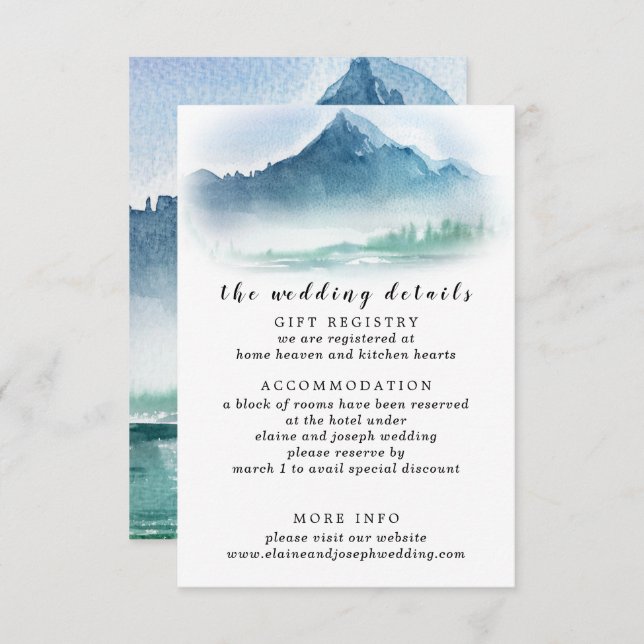Rustic Watercolor Pine Mountains Lake Wedding Enclosure Card (Front/Back)