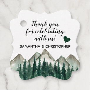 Rustic Watercolor Pine Mountains Wedding Thank You Favour Tags