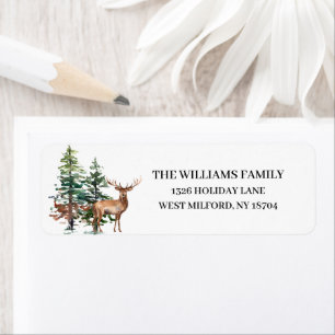 Rustic Watercolor Pine Tree Deer Address