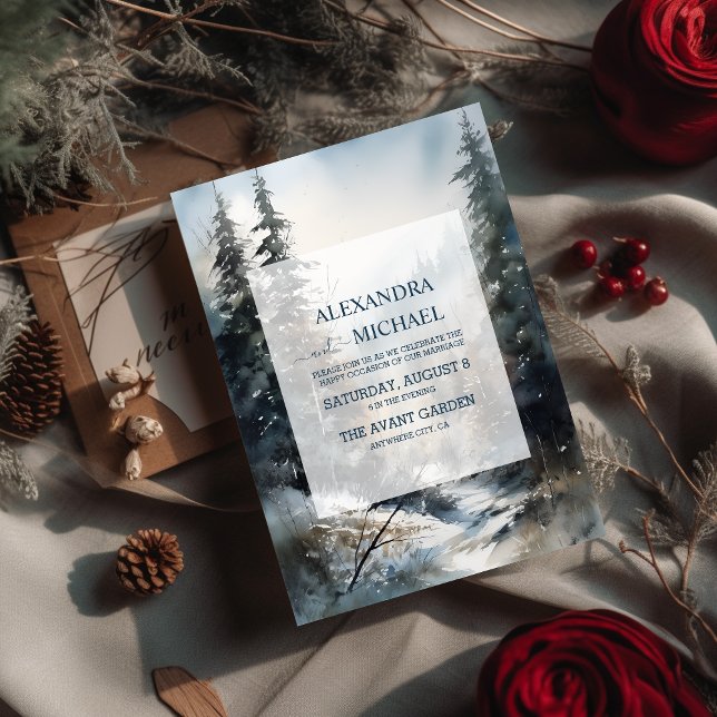 Rustic Watercolor Pine Tree Wedding Invitation (Creator Uploaded)