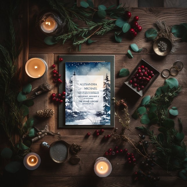 Rustic Watercolor Pine Tree Wedding Invitation (Creator Uploaded)