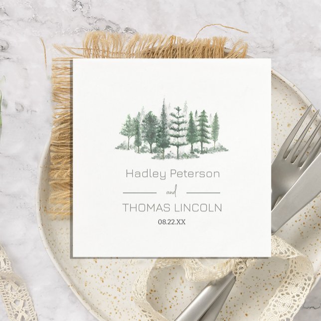 Rustic Watercolor Pine Trees Napkin (Rustic Watercolor Pine Trees Napkins #forest #pinetreeforest #outdoor)