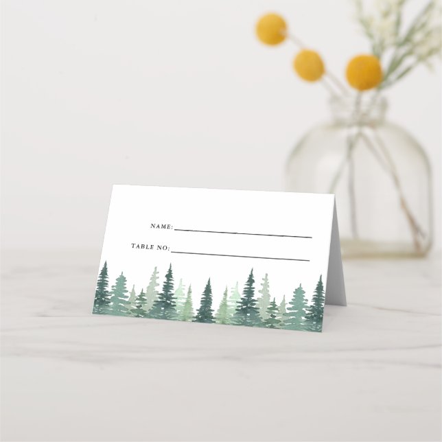 Rustic Watercolor Pine Winter Wedding  Place Card (Front)