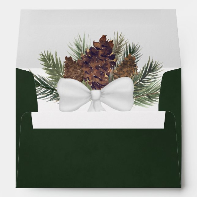 Rustic Watercolor Pinecones Elegant Green Wedding Envelope (Back (Bottom))