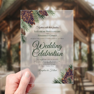 Rustic Watercolor Pinecones Elegant Wedding  Acrylic Invitations