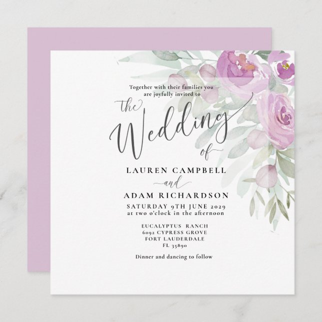 Rustic Watercolor Pink Floral Bouquet Wedding (Front/Back)