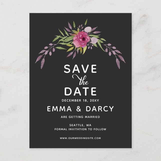 Rustic Watercolor Pink Floral Wedding Announcement Postcard (Front)
