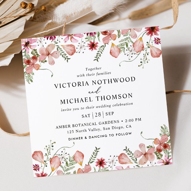 Rustic Watercolor Pink Floral Wedding  Invitation (Creator Uploaded)