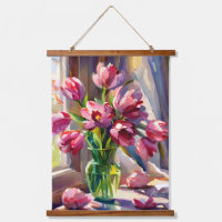 Rustic Watercolor Pink Tulips in Vase