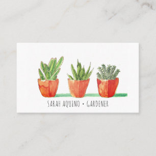 Rustic Watercolor Potted Plants Gardener Business Business Card