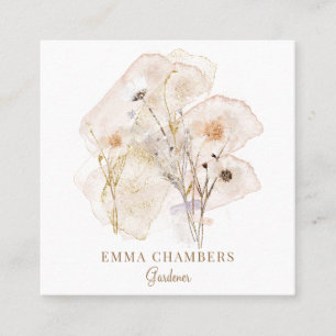 Rustic Watercolor Pressed Flowers Gardener Square Business Card