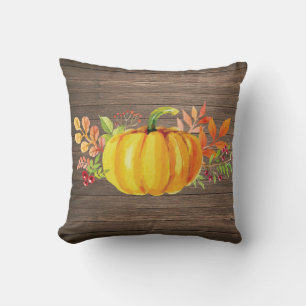 Rustic Watercolor Pumpkin Autumn Fall Cushion
