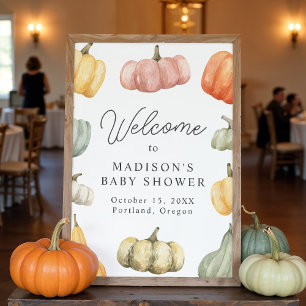 Rustic Watercolor Pumpkin Baby Shower Welcome Poster