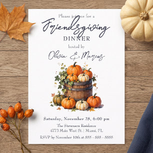 Rustic Watercolor Pumpkin Barrel Friendsgiving Invitation
