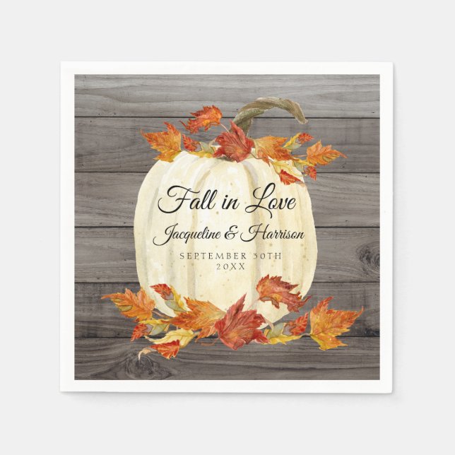 Rustic Watercolor Pumpkin Fall Leaves Wood Dark Napkin (Front)
