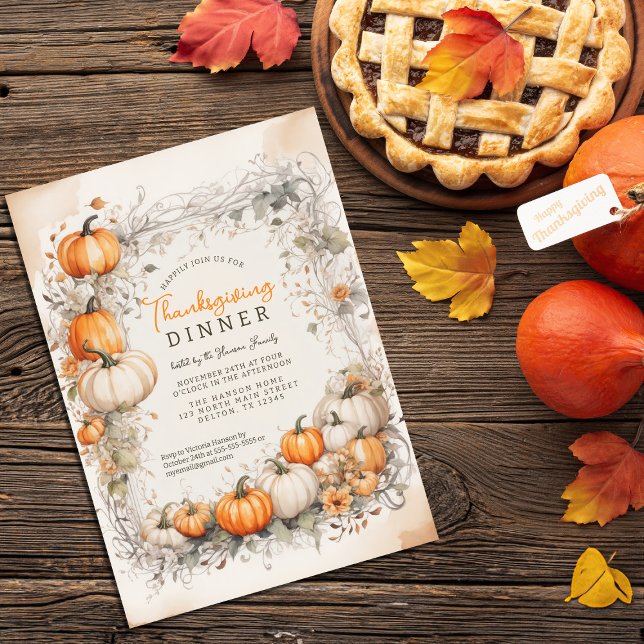 Rustic Watercolor Pumpkin Foliage Thanksgiving Invitation (Creator Uploaded)
