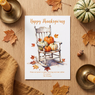 Rustic Watercolor Pumpkin Porch Thanksgiving Card