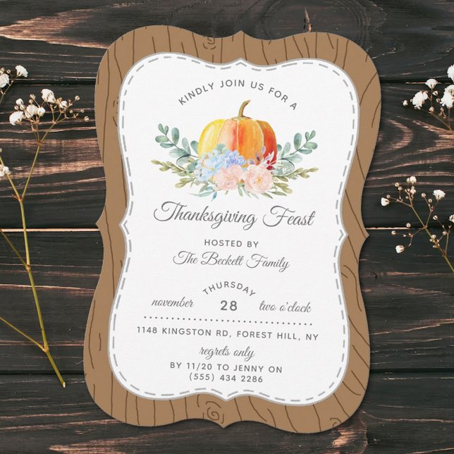 Rustic Watercolor Pumpkin Thanksgiving Dinner Invitation (Creator Uploaded)