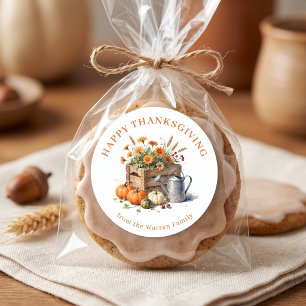 Rustic Watercolor Pumpkin Thanksgiving Favor Classic Round Sticker